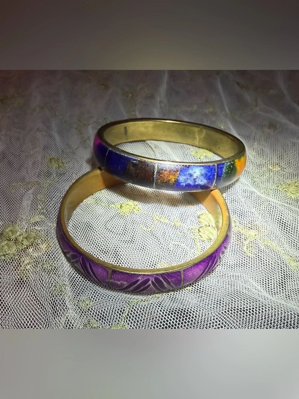 Set of Purple/Multi Color Carved Men's Bangle Bracelet- Bold Statement Accessori